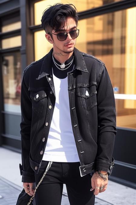 Men s Black Denim Leather Jacket v1.0 Stable Diffusion LoRA Civitai